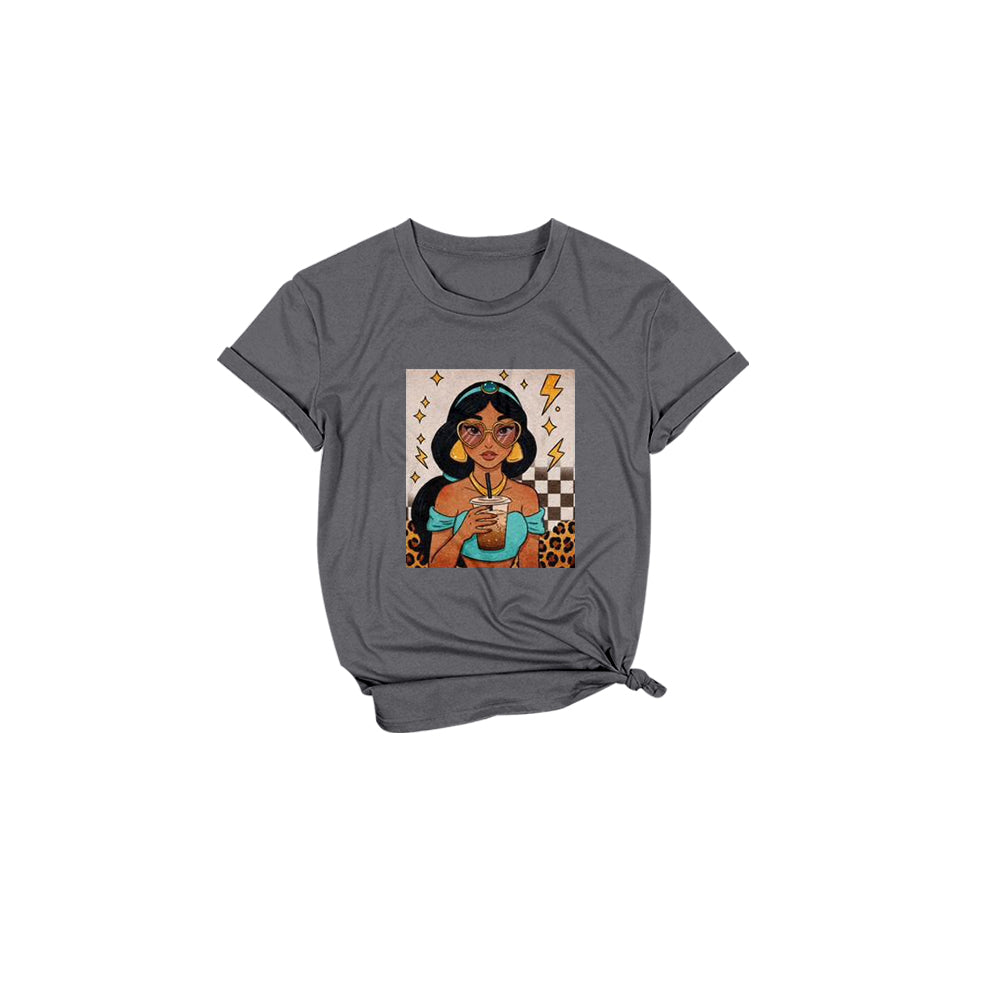 (Custom Design Preorder MOQ 5 Each Item) Cartoon Princess Grey Print Mom and Me Matching Clothes