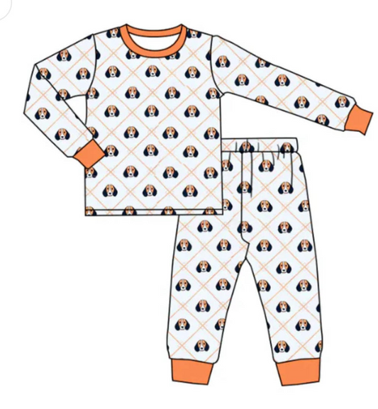 (Custom Design Preorder MOQ 5) Team's Tennessee Dog Print Boys Fall Pajamas Clothes Set