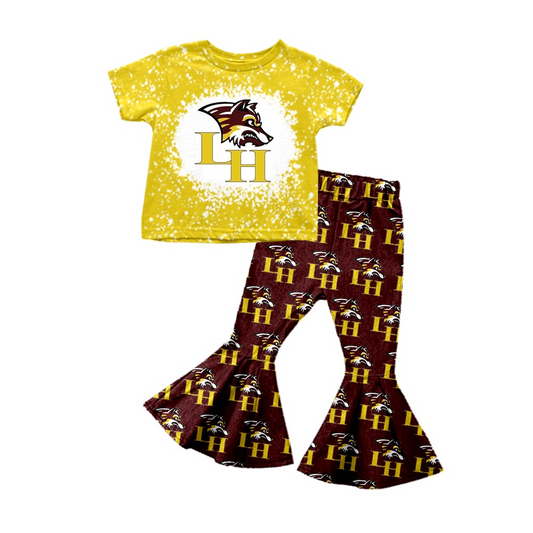 (Custom Design Preorder MOQ 5 ) Team's Lake Hamilton Print Bell Pants Girls Clothes Set