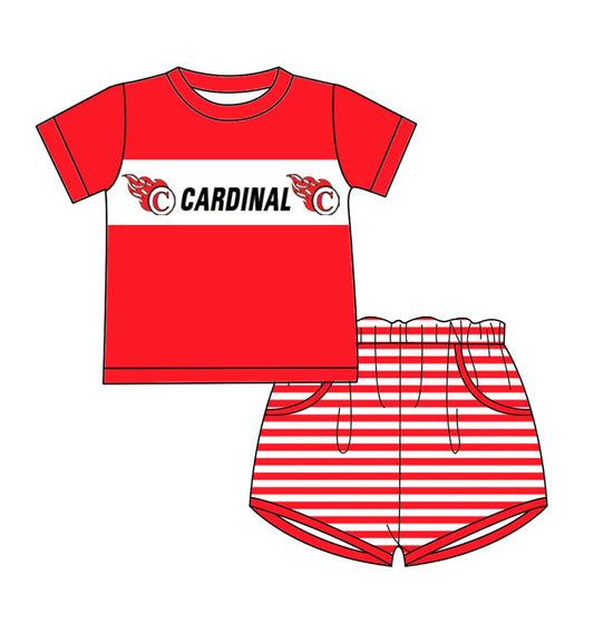 (Custom Design Preorder MOQ 5) Team's CARDINAL Top Stripes Shorts Boys Summer Clothes Set