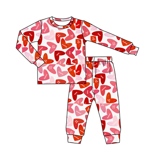 (Custom Design MOQ 5) Heart Kids Valentine's Pajamas Clothes Set