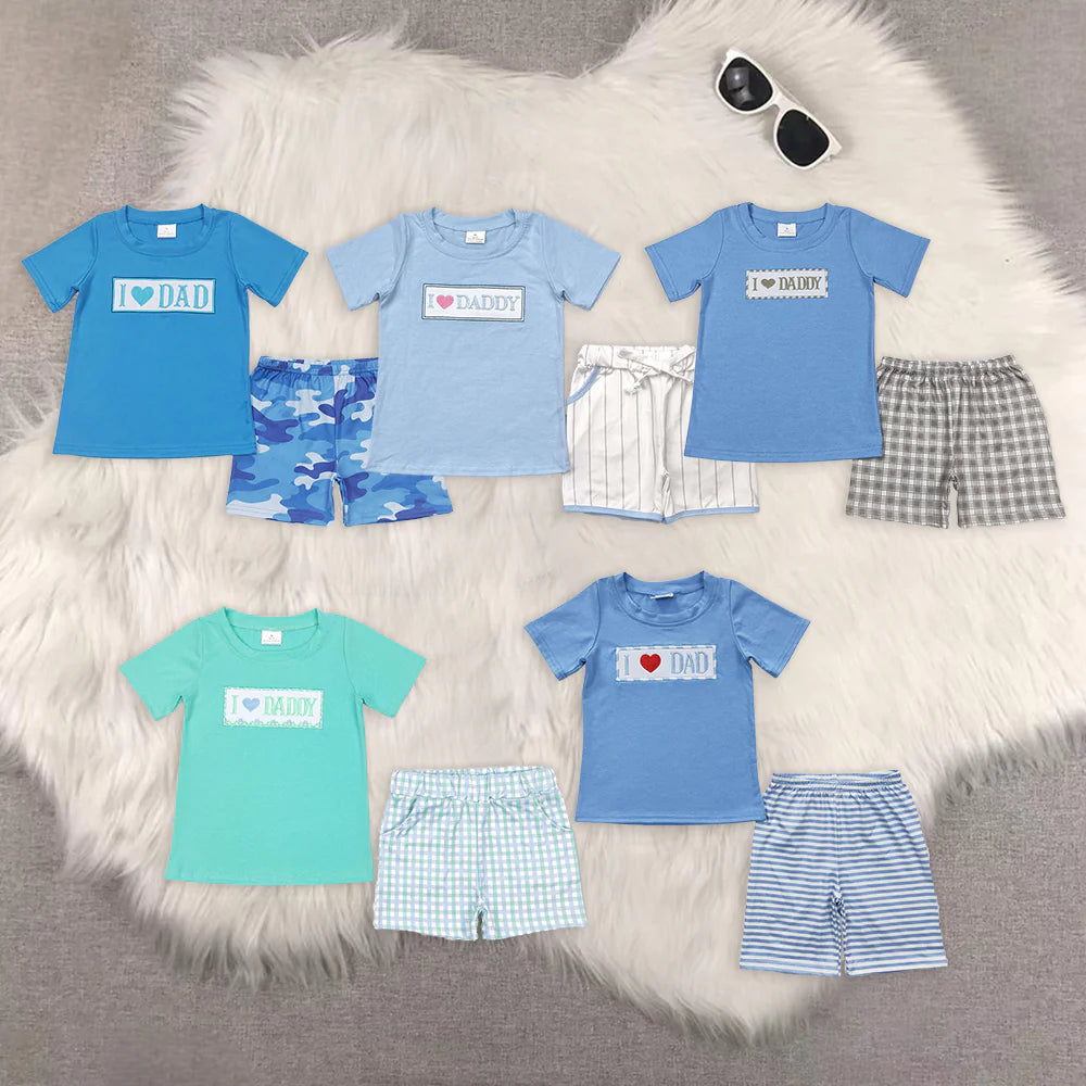 I LOVE DADDY Shorts Boys Summer Clothes Set Brothers Wear