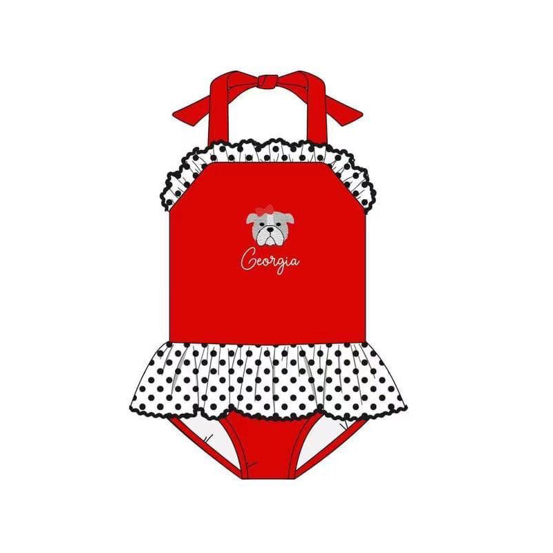 (Custom Design Preorder MOQ 5)  Team's Dog Print Girls 1 Piece Swimsuits