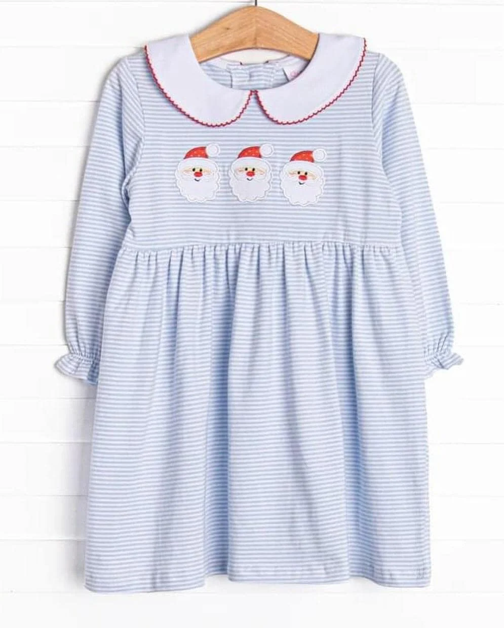 (Custom Design Preorder MOQ 5)  Santa Stripes Print Girls Knee Length Christmas Dress