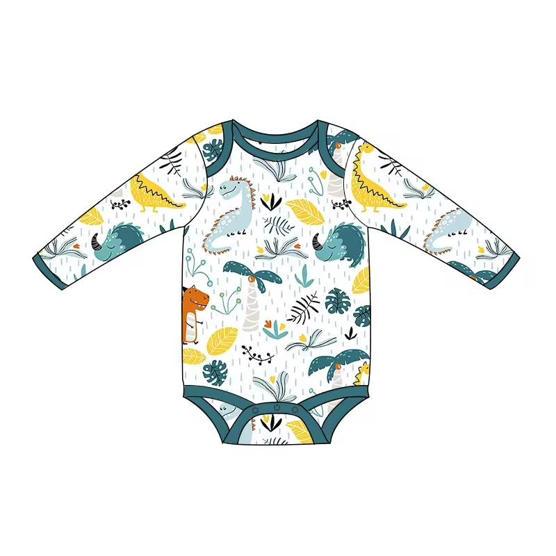 (Custom Design Preorder MOQ 5) Dino Print Baby Boys Romper