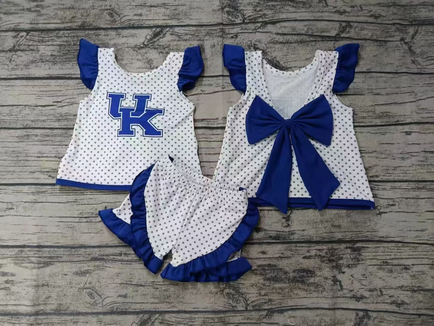 (Custom Design Preorder MOQ 5)Team's UK Kentucky Top Ruffle Shorts Girls Summer Clothes Set