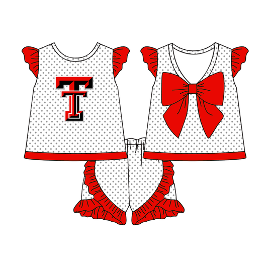 (Custom Design Preorder MOQ 5 ) Team's TT Top Ruffle Shorts Girls Summer Clothes Set