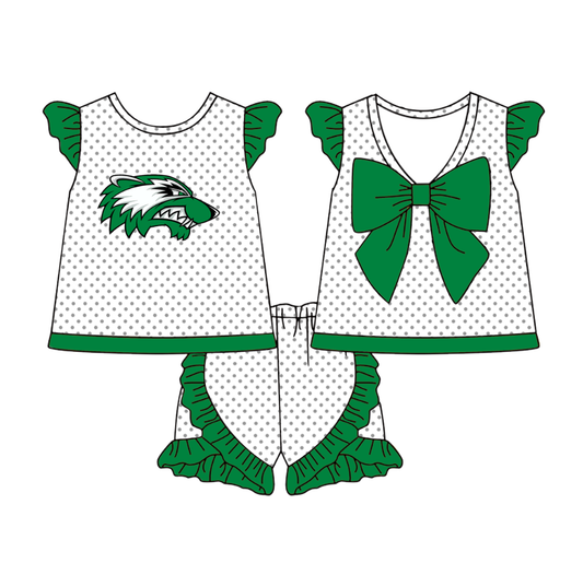 (Custom Design Preorder MOQ 5 ) Team's Wolverines Top Ruffle Shorts Girls Summer Clothes Set