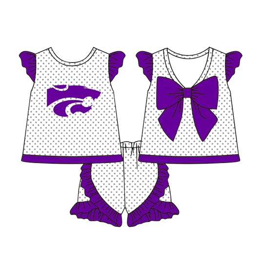 (Custom Design Preorder MOQ 5 ) Team's Kansas Top Ruffle Shorts Girls Summer Clothes Set