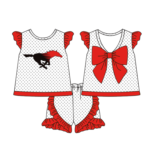 (Custom Design Preorder MOQ 5 ) Team's Horse Top Ruffle Shorts Girls Summer Clothes Set