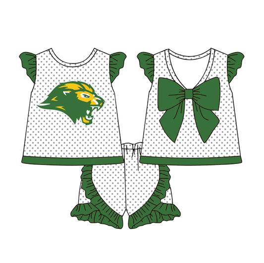(Custom Design Preorder MOQ 5 ) Team's Lions Top Ruffle Shorts Girls Summer Clothes Set