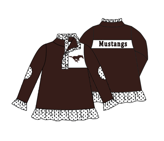 (Custom Design Preorder MOQ 5 ) Team's Mustangs Print Girls Pullover Tee Shirts Top