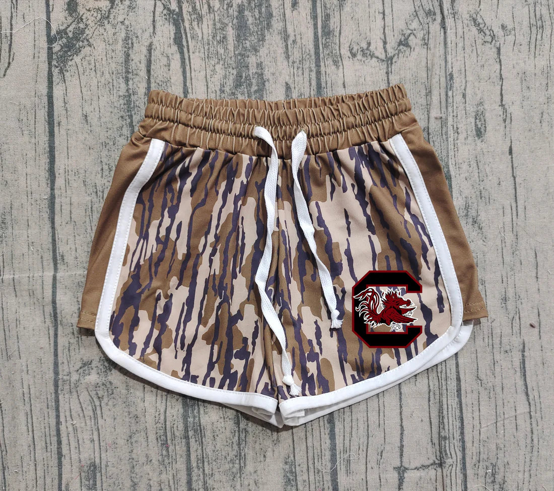 (Custom Design Preorder MOQ 5 Each Item) Team's Gamecock Camo Print Summer Bottom Shorts Mom and Me Matching Clothes