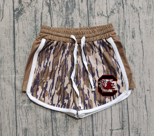 (Custom Design Preorder MOQ 5 Each Item) Team's Gamecock Camo Print Summer Bottom Shorts Mom and Me Matching Clothes