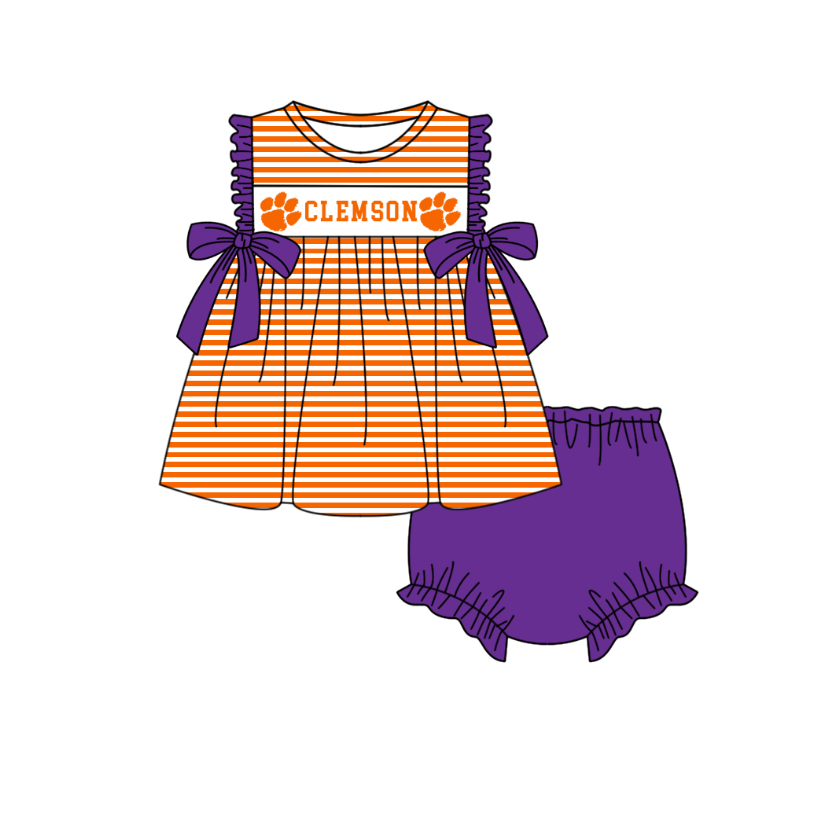 (Custom Design Preorder MOQ 5 Each Item) Team's Clemson Tigers Print Kids Summer Matching Clothes Sibling Wear