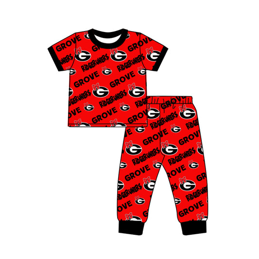 (Custom Design Preorder MOQ 5)  Team's GROVE Red Print Girls Pajamas Clothes Set