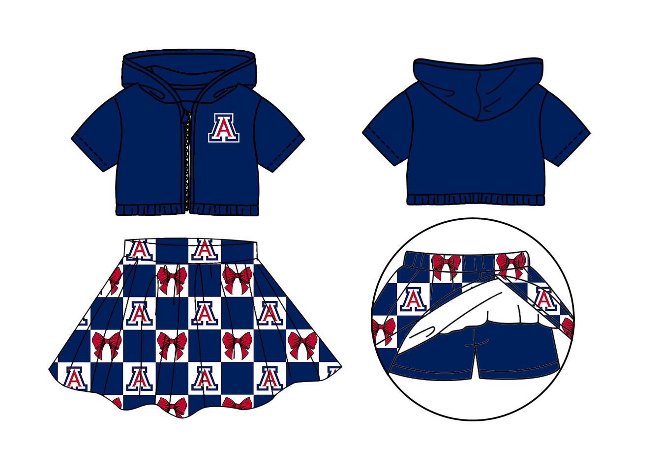 (Custom Design Preorder MOQ 5 Each Color) Team's Arizona Bows Plaid Print Girls Summer Clothes Sisters Matching Wear