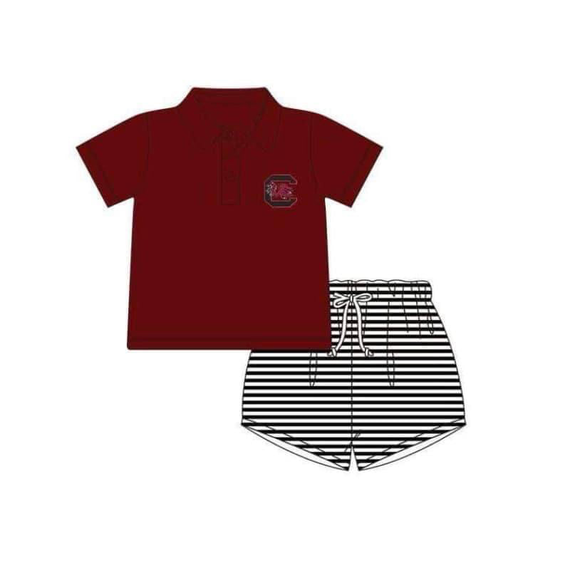 (Custom Design Preorder MOQ 5)  Team's Wine G Print Boys Summer Clothes Set