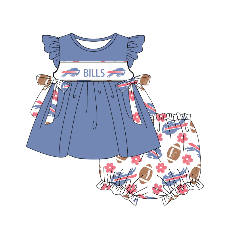 1.9(Custom Design Preorder MOQ 5 Each Design) Team's BILLS Print Kids Summer Matching Clothes Sibling Wear