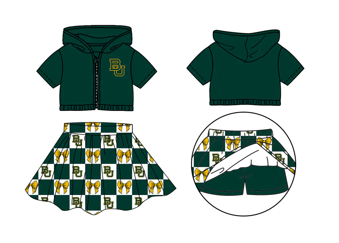 (Custom Design Preorder MOQ 5 Each Color) Team's Baylor University Bows Plaid Print Girls Summer Clothes Sisters Matching Wear