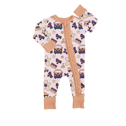 (Custom Design Preorder MOQ 5) NO.10 Bus Flowers Smiling Print Baby Zip Romper