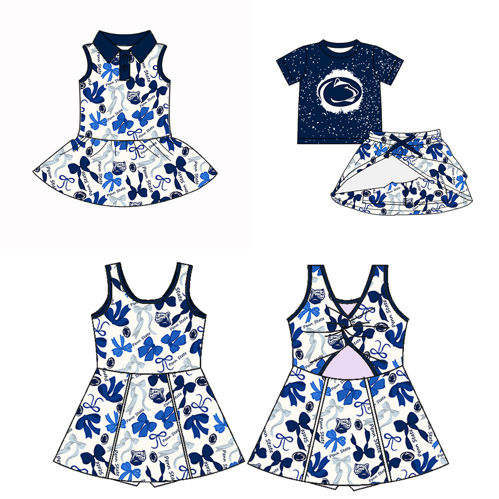 (Custom Design Preorder MOQ 5 Each Color) Team's Penn State Bows Print Girls Summer Clothes Sisters Matching Wear