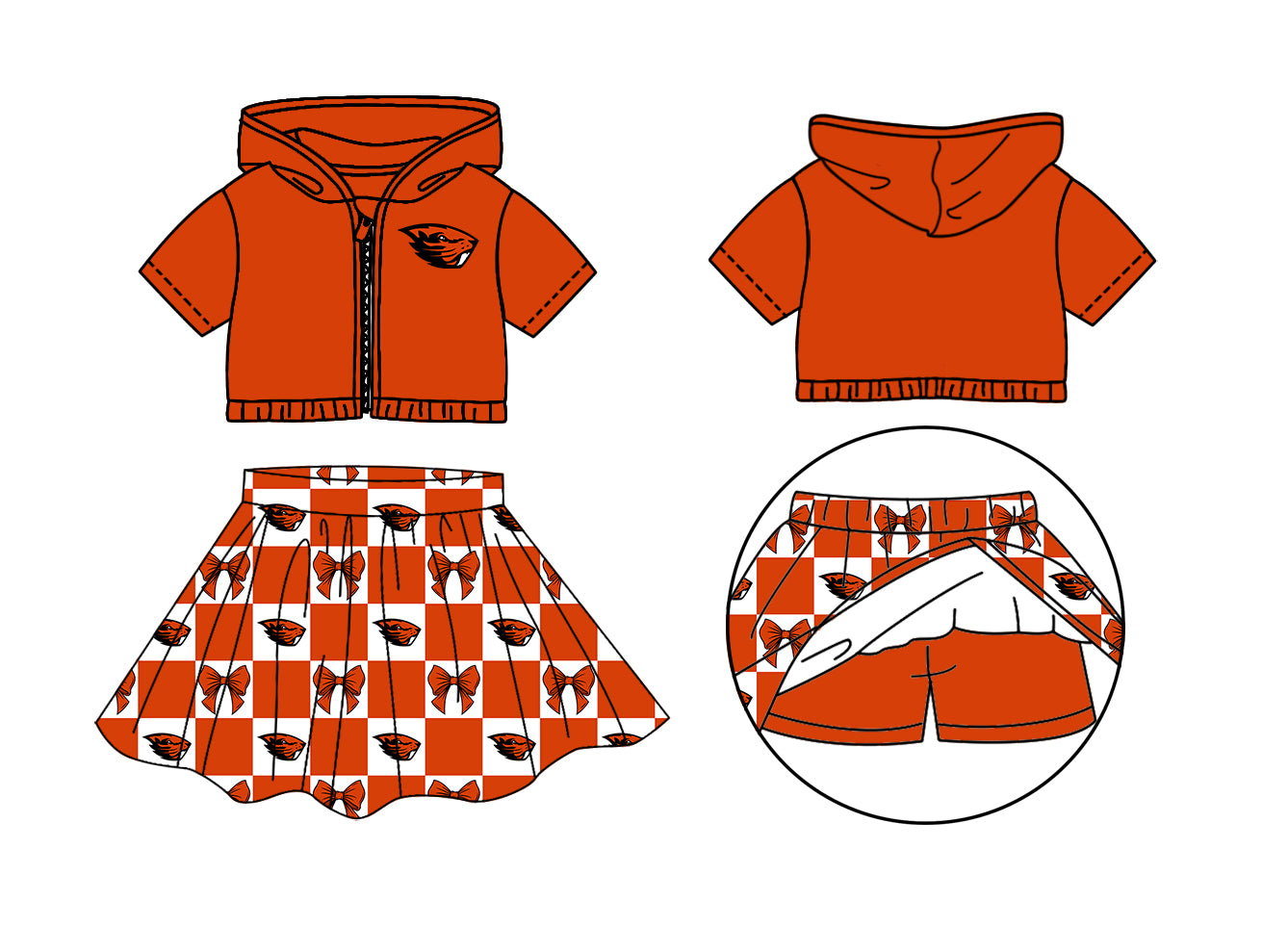 (Custom Design Preorder MOQ 5 Each Color) Team's Oregon State Beavers Bows Plaid Print Girls Summer Clothes Sisters Matching Wear