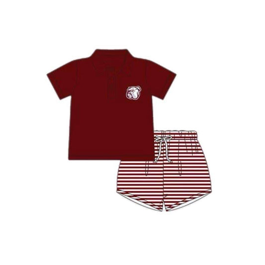 (Custom Design Preorder MOQ 5)  Team's Wine Dog Print Boys Summer Clothes Set