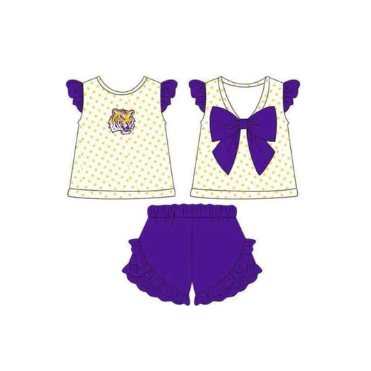 (Custom Design Preorder MOQ 5)  Team's Tigers Print Girls Summer Clothes Set