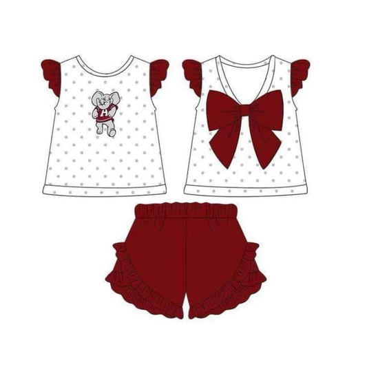 (Custom Design Preorder MOQ 5)  Team's Elephant Print Girls Summer Clothes Set