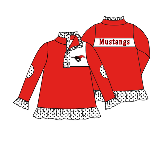 (Custom Design Preorder MOQ 5 ) Team's Mustangs Print Girls Pullover Tee Shirts Top