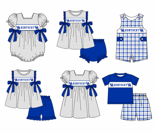 (Custom Design Preorder MOQ 5 Each Design) Team's Kentucky Print Kids Summer Matching Clothes Sibling Wear