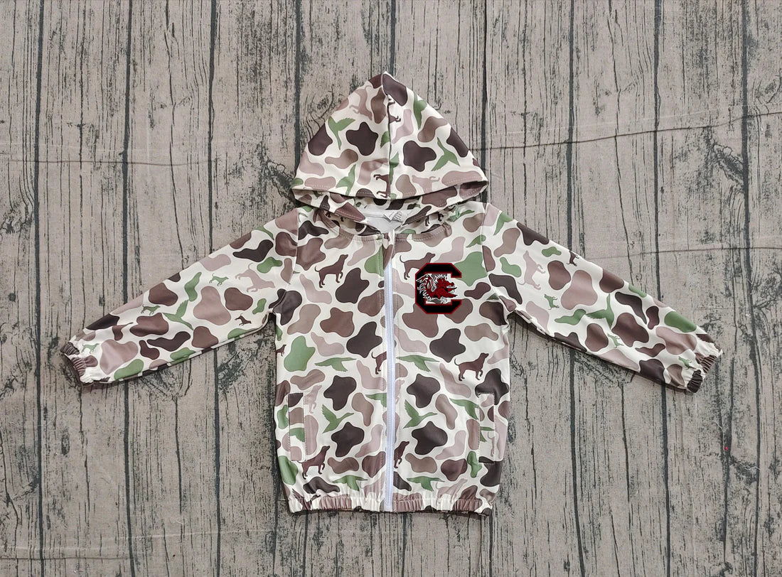 (Custom Design Preorder MOQ 5 Each Item) Team's Gamecock Green Brown Camo Print Kids Fall Zipper Hoodie Jackets Top Mom and Me Matching Clothes
