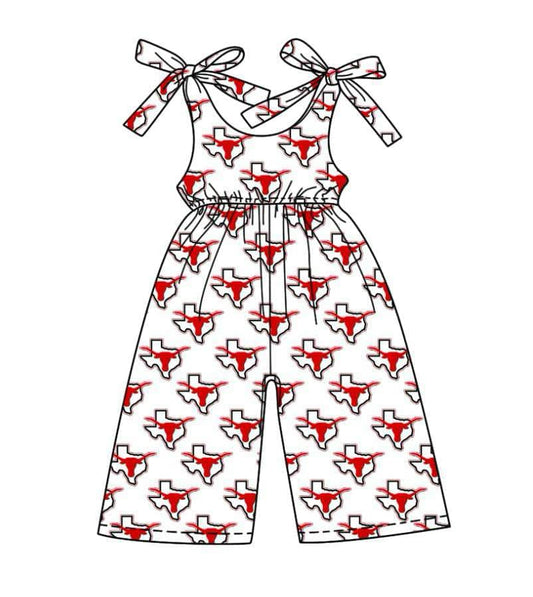(Custom Design Preorder MOQ 5 ) Team's TX Cow Print Girls Summer Jumpsuits