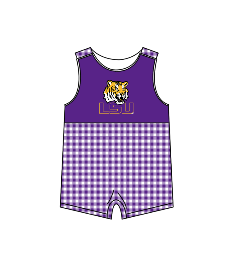 (Custom Design Preorder MOQ 5 Each Item) Team's LSU Tigers Print Kids Summer Matching Clothes Sibling Wear