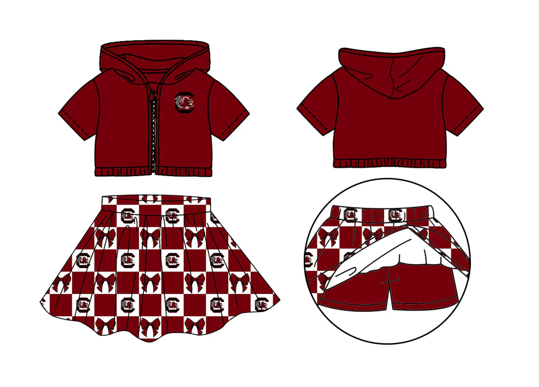 (Custom Design Preorder MOQ 5 Each Color) Team's Gamecock Bows Plaid Print Girls Summer Clothes Sisters Matching Wear