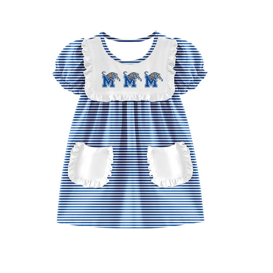 (Custom Design Preorder MOQ 5) Team's Memphis Tigers Stripes Print Pockets Girls Summer Knee Length Dress