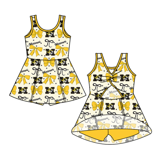 (Custom Design Preorder MOQ 5) Team's Missouri Bows Print Backless Top Shorts Skirts Girls Summer Yoga Dress