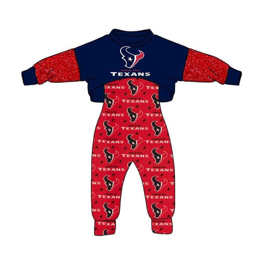 (Custom Design MOQ 5) Red Football Team's Girls Jumpsuits Clothes Set