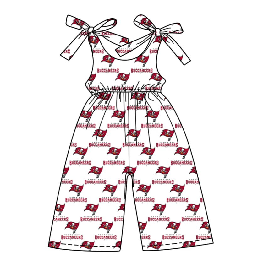 (Custom Design Preorder MOQ 5 ) Team's BUCCANEERS Red Print Girls Summer Jumpsuits