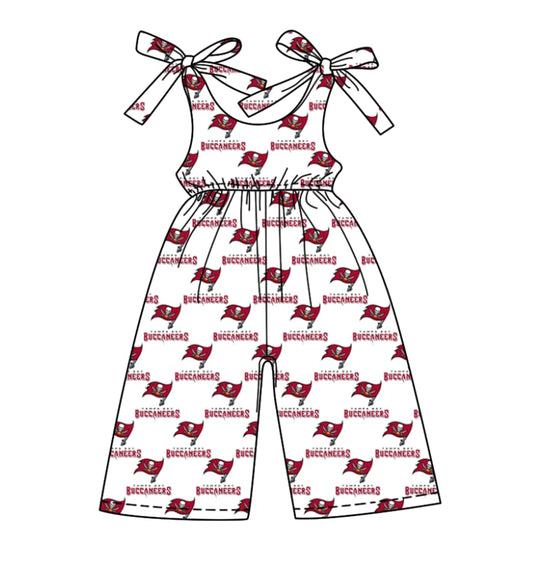 (Custom Design Preorder MOQ 5 ) Team's BUCCANEERS Red Print Girls Summer Jumpsuits