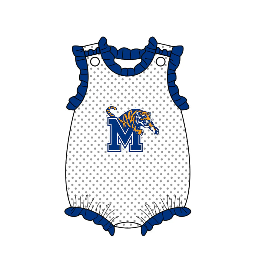 (Custom Design Preorder MOQ 5) Team's Memphis Tigers Dots Print Baby Girls Summer Romper