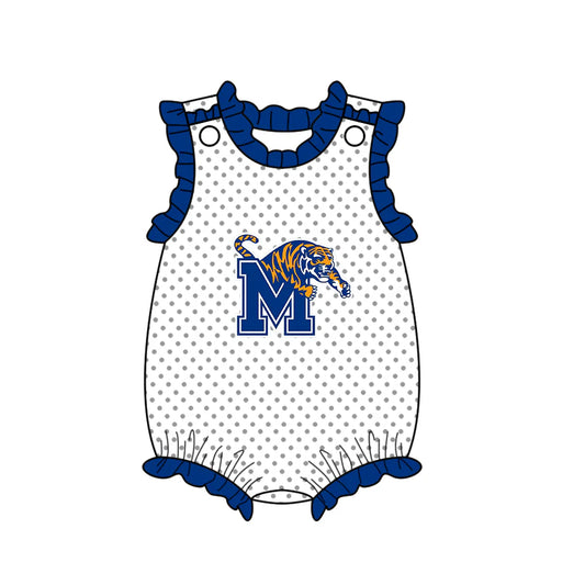 (Custom Design Preorder MOQ 5) Team's Memphis Tigers Dots Print Baby Girls Summer Romper