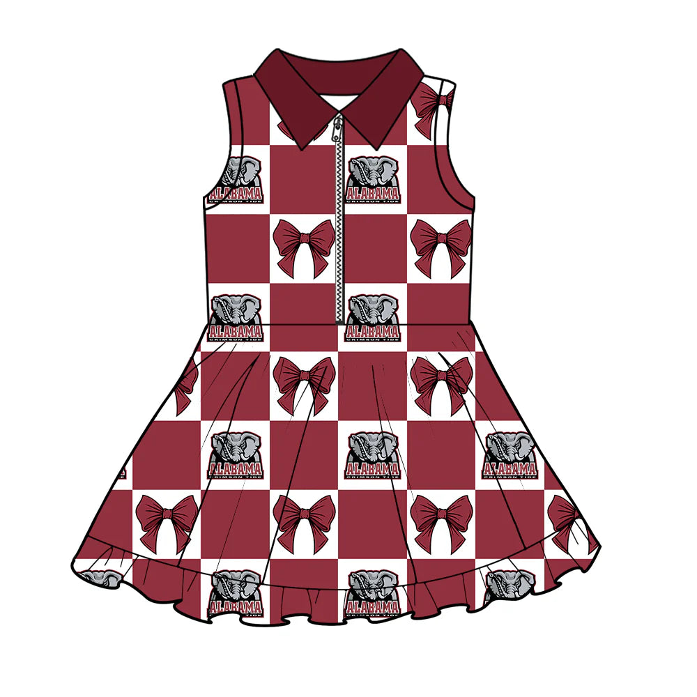 (Custom Design Preorder MOQ 5 Each Color) Team's Alabama Bows Plaid Print Girls Summer Clothes Sisters Matching Wear