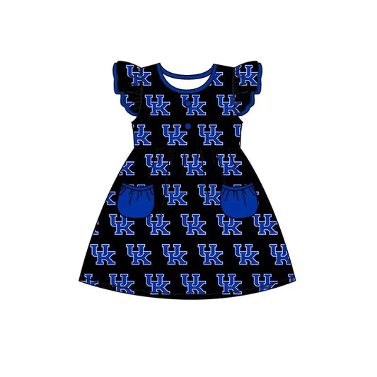 (Custom Design Preorder MOQ 5) Team's Kentucky UK Print Pockets Girls Knee Length Summer Dress