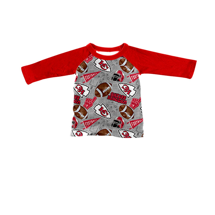 (Custom Design Preorder MOQ 5) Team's KC Red Gray Print Boys Raglan sleeves Tee Shirts Top