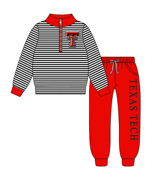 (Custom Design Preorder MOQ 5 Each Item)Team's Texas Tech Red Print Sibling Matching Clothes