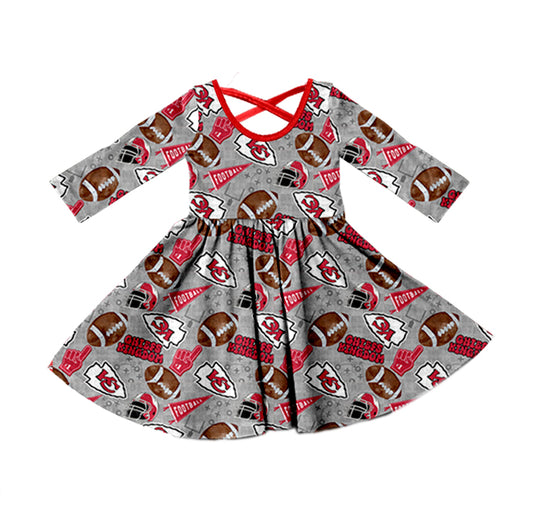 (Custom Design Preorder MOQ 5)  Team's KC Gray Print Girls Fall Knee Length Dress