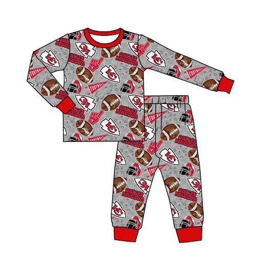 (Custom Design Preorder MOQ 5) Team's KC Gray Print Kids Fall Pajamas Clothes Set