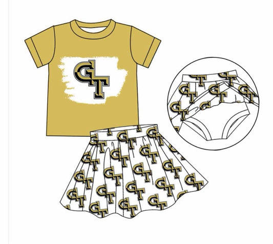 (Custom Design Preorder MOQ 5 ) Team's GT Print Skirts Shorts Girls Summer Clothes Set